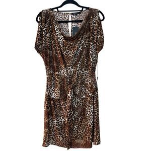 BCBGMAXAZRIA Dress Womens XS Cheetah Leopard Animal Print Belted Ruched Party